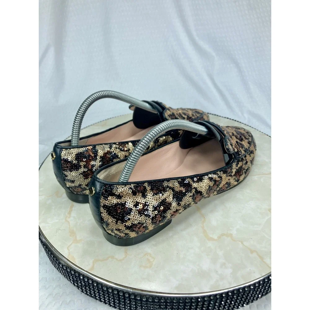 Kate Spade Sequin Leopard Print Loafers Womens 9.5 Gold Black Evening Party Flat